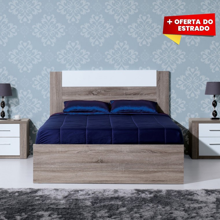 Cama de Casal Paris - Carvalho Cinza/Branco 195x140 
