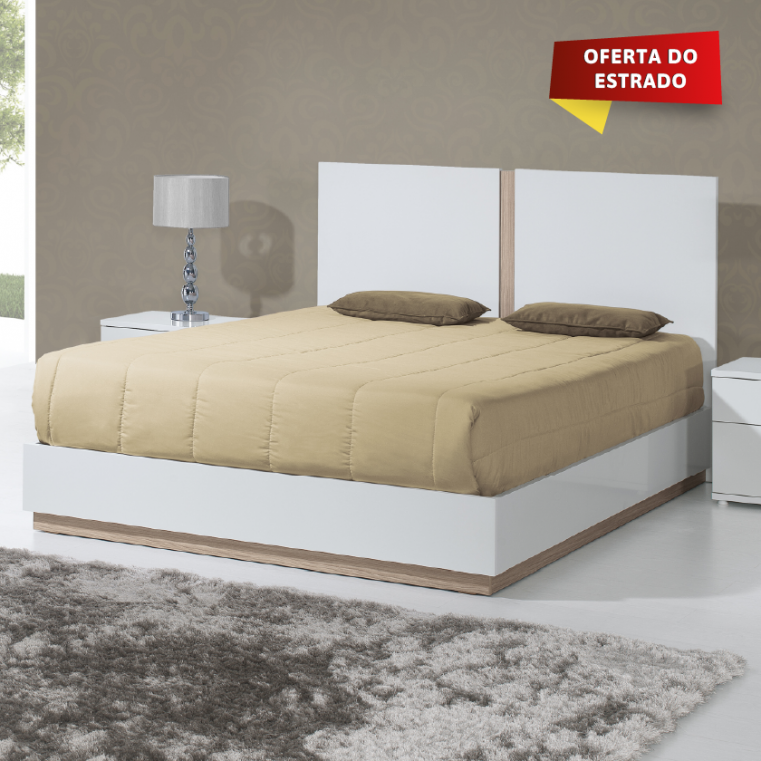 Cama de Casal Chiado - Branco/Carvalho 200x150