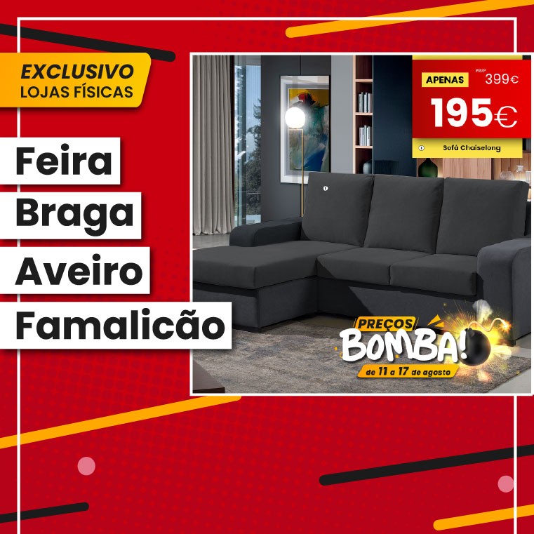 Sofa Chaise Redondela II Estrutura e Almofadas  Celia 20 Preto F105 V2