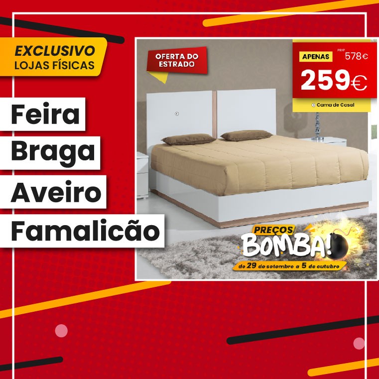 Cama de Casal Chiado - Branco/Carvalho 200x150