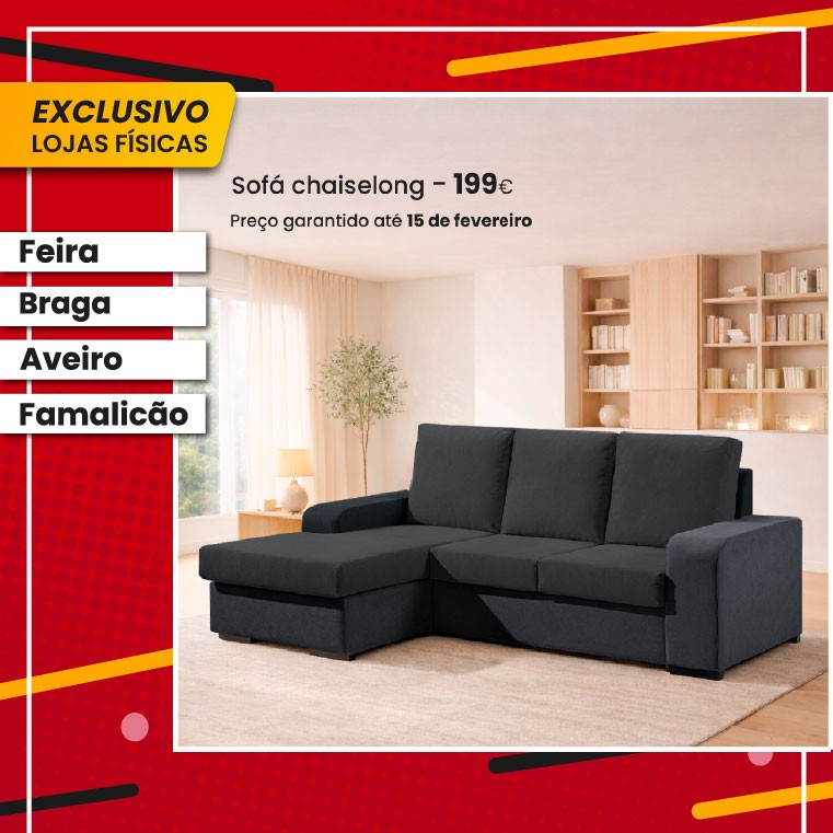 Sofa Chaise Redondela II Estrutura e Almofadas  Celia 20 Preto F105 V2