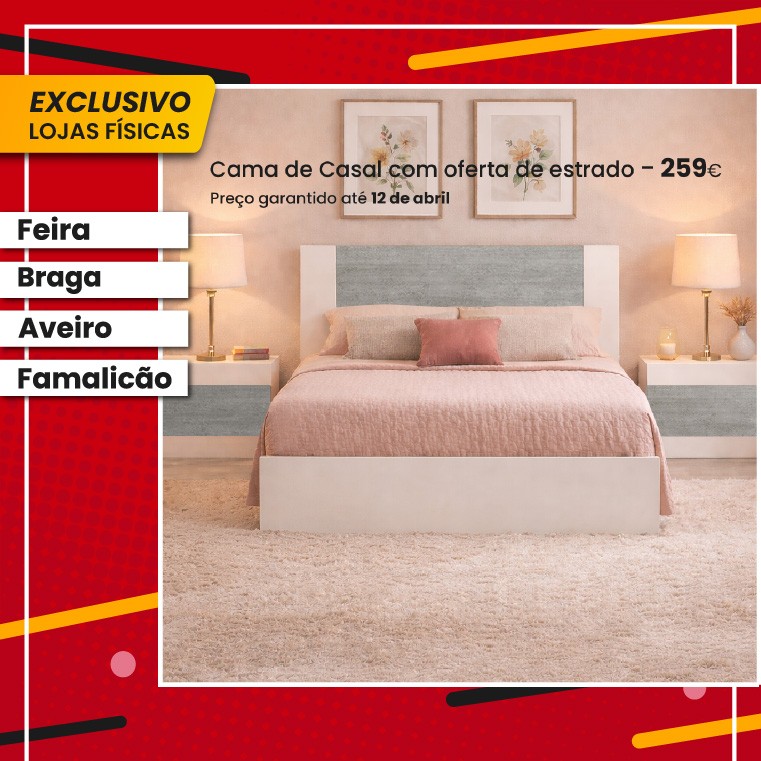 Cama de Casal Madrid - Branco/Stone 200x150