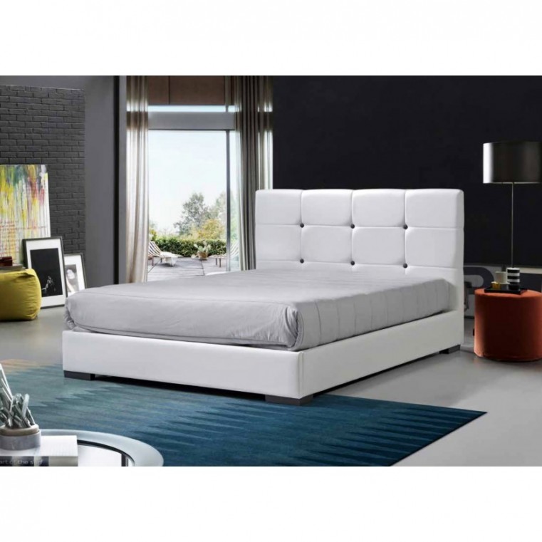 Cama Estofada Button - Branco/Preto 195x150