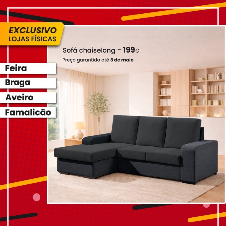 Sofa Chaise Redondela II Estrutura e Almofadas  Celia 20 Preto F105 V2