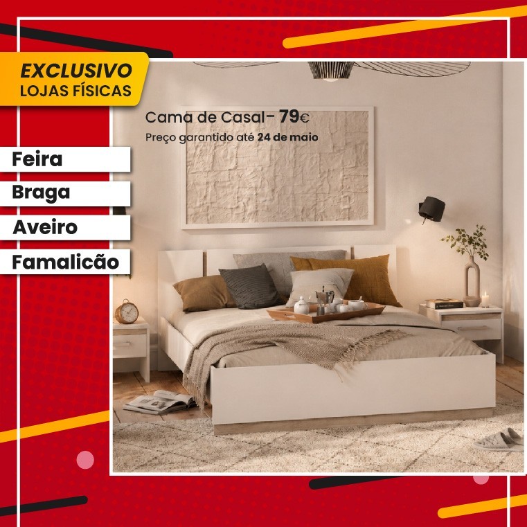 Cama de Casal Watson - Branco/Carvalho 190x140