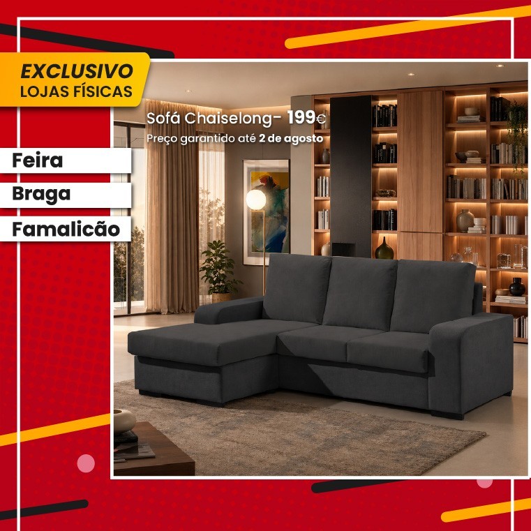 Sofa Chaise Redondela II Estrutura e Almofadas  Celia 20 Preto F105 V2