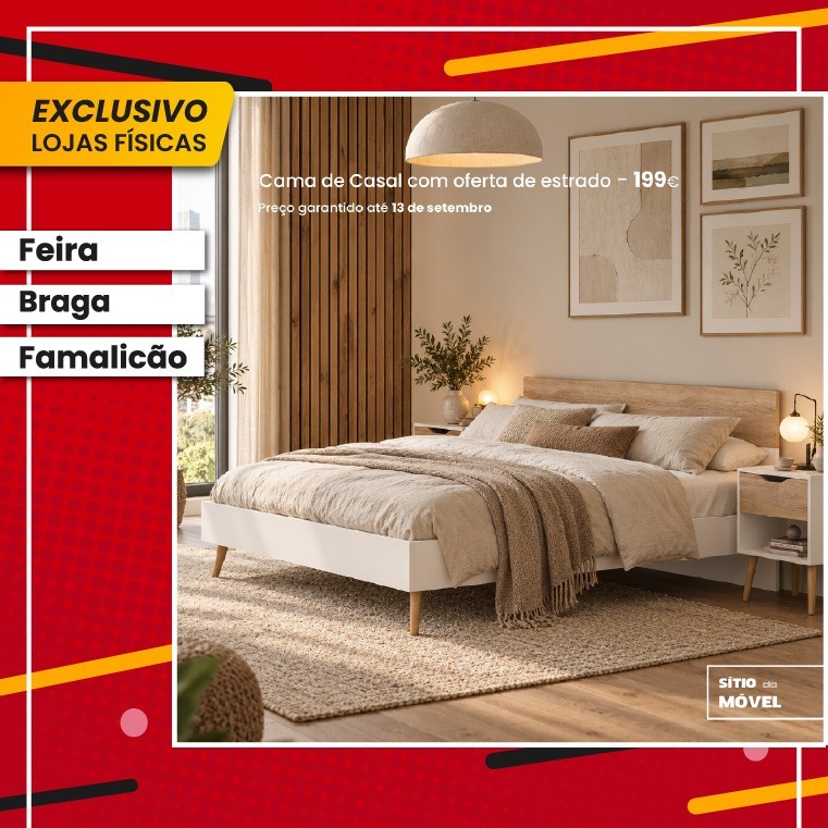 Cama de Casal Faro - Branco/Carvalho 200x160